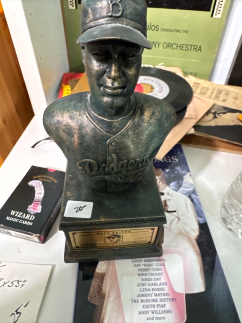 Duke Snider Dodgers Baseball Bust Trophy - Green Patina